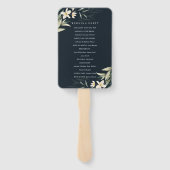 Donkere marineprogramma White Greenery Floral Wedd Handwaaier (Achterkant)