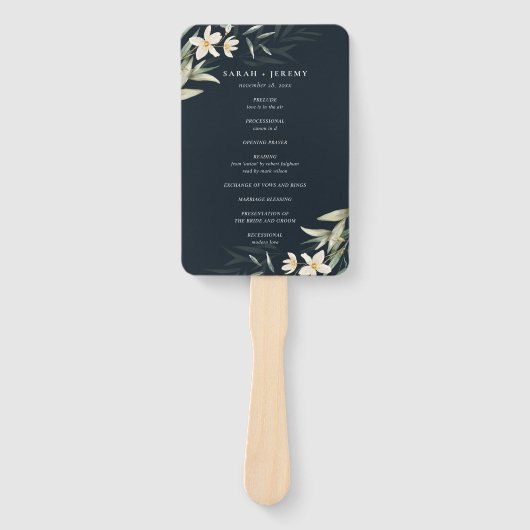 Donkere marineprogramma White Greenery Floral Wedd Handwaaier (Voorkant)