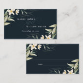 Donkere marineslein, wit groen, Floral Bunch Weddi Plaatskaartje (Voorkant / Achterkant)