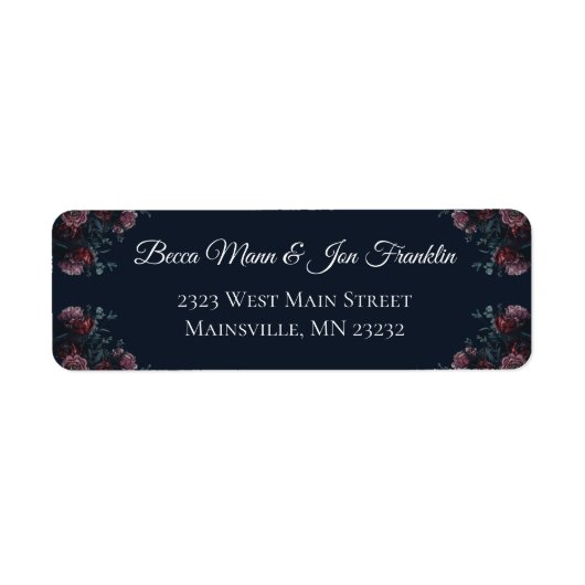 Donkere marinier Blue Floral Elegant Wedding Maroo Etiket (Voorkant)