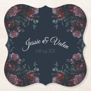 Donkere marinier Blue Floral Elegant Wedding Maroo Kartonnen Onderzetters