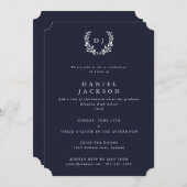 Donkere marinier + witte monogram Laurel Wreated A Kaart (Voorkant / Achterkant)