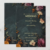 Donkere marmeren achtergrond met bloemendetails kaart (Voorkant / Achterkant)