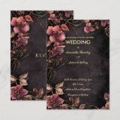 Donkere marmeren achtergrond met rode bloemranden kaart (Voorkant / Achterkant)