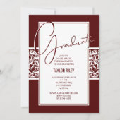Donkere maroon en wit Damask Afstuderen Kaart (Voorkant)