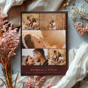 Donkere maroon Gold Clean Photo Collage Informal Folie Uitnodiging