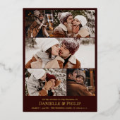 Donkere maroon Gold Clean Photo Collage Informal Folie Uitnodiging (Voorkant)