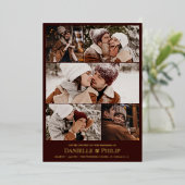 Donkere maroon Gold Clean Photo Collage Informal Folie Uitnodiging (Staand Voorkant)