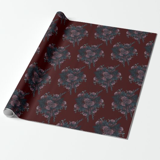 Donkere maroon Mauve Gothic Elegant Wedding Cadeaupapier (Uitgerold)
