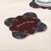 Donkere maroon Mauve Gothic Elegant Wedding Kartonnen Onderzetters (Gekanteld)