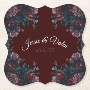Donkere maroon Mauve Gothic Elegant Wedding Kartonnen Onderzetters