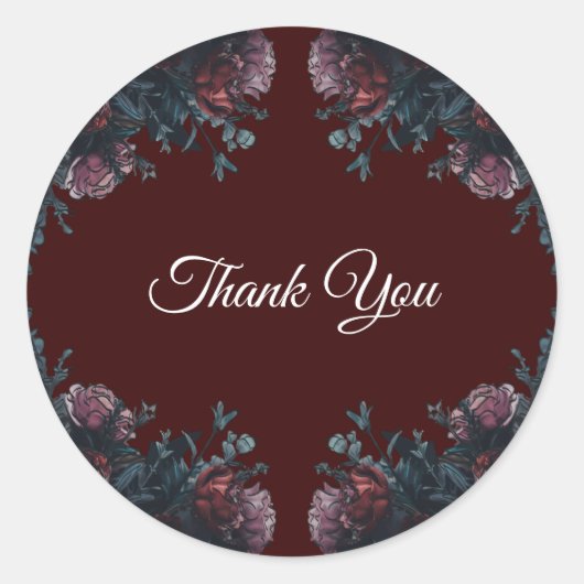 Donkere maroon Mauve Gothic Elegant Wedding Ronde Sticker (Voorkant)