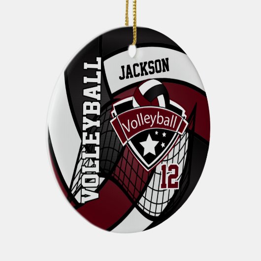 Donkere maroon, wit en zwart Logo Volleyball Keramisch Ornament (Rechts)