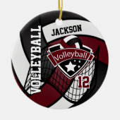 Donkere maroon, wit en zwart Logo Volleyball Keramisch Ornament (Voorkant)