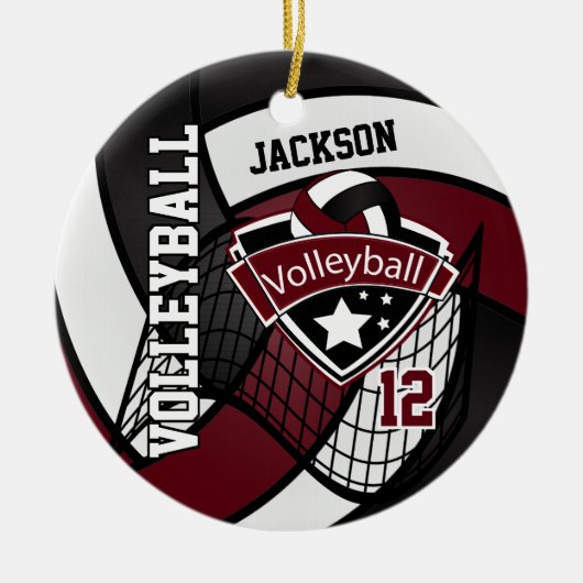 Donkere maroon, wit en zwart Logo Volleyball Keramisch Ornament (Voorkant)