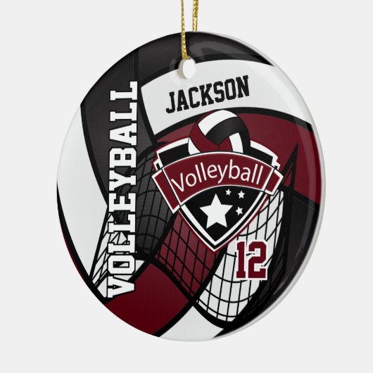 Donkere maroon, wit en zwart Logo Volleyball Keramisch Ornament (Links)