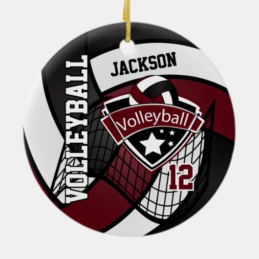 Donkere maroon, wit en zwart Logo Volleyball Keramisch Ornament (Achterkant)