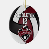 Donkere maroon, wit en zwart volleybal keramisch ornament (Rechts)
