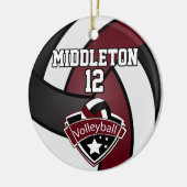 Donkere maroon, wit en zwart volleybal keramisch ornament (Links)