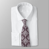 Donkere Mauve Bloemen Damask Patroon Groomsmen Huw Stropdas (Gebonden)