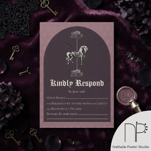 Donkere Mauve Draaimolen Skelet Paard RSVP Kaartje