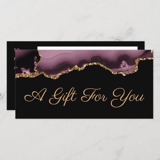 Donkere mauve en gouden agaat cadeaubon (Voorkant / Achterkant)