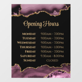 Donkere mauve goud agaat openingsuren vensterfolie raamsticker