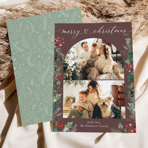 Donkere Mauve Unieke 2 foto Arch Xmas Feestdagenkaart