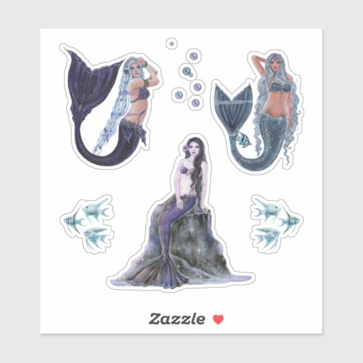 Donkere mermaïde kunst van Renee Lavoie Sticker (Vel)