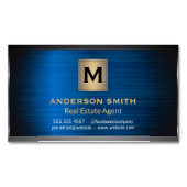 Donkere metalen frame | Blauwe metalen achtergrond Magnetisch Visitekaartje (Voorkant)