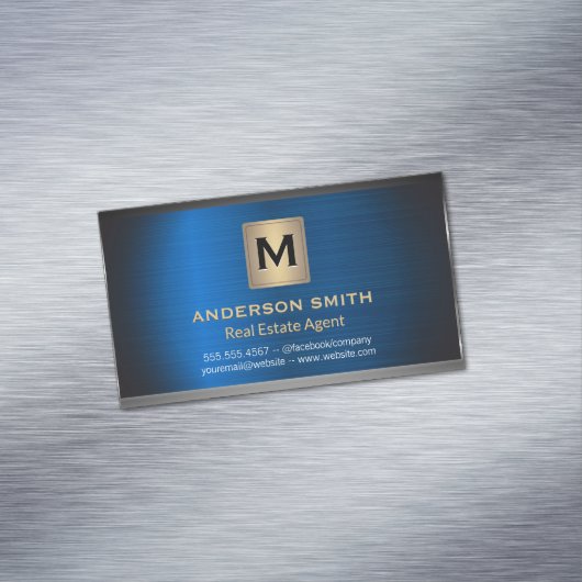 Donkere metalen frame | Blauwe metalen achtergrond Magnetisch Visitekaartje (Voorbeeld)