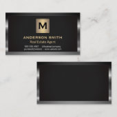 Donkere metalen Lijst | Zwarte textuur | Monogram Visitekaartje (Voorkant / Achterkant)