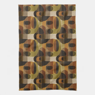 Donkere mid-century geometrische patroon (3) theedoek