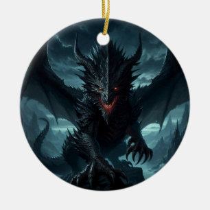 Donkere, middeleeuwse draak keramisch ornament