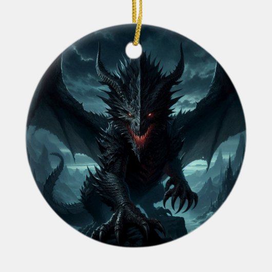 Donkere, middeleeuwse draak keramisch ornament (Voorkant)