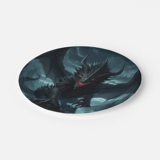 Donkere, middeleeuwse draak papieren bordje (Gekanteld)