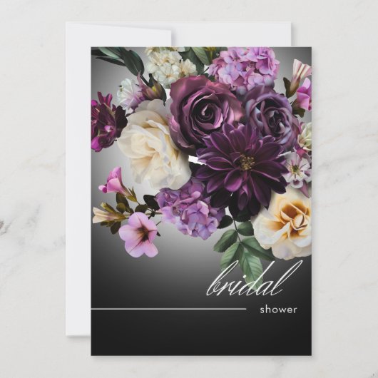Donkere Middernacht Paarse Bloemige Romantiek Brui Kaart (Voorkant)