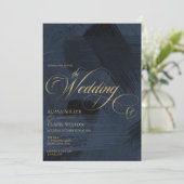 Donkere midnight Blue en goudmoderne Painterly Wed Kaart (Staand voorkant)