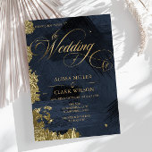 Donkere Midnight Blue, Gold Painterly Wedding Kaart
