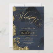 Donkere Midnight Blue, Gold Painterly Wedding Kaart (Voorkant)