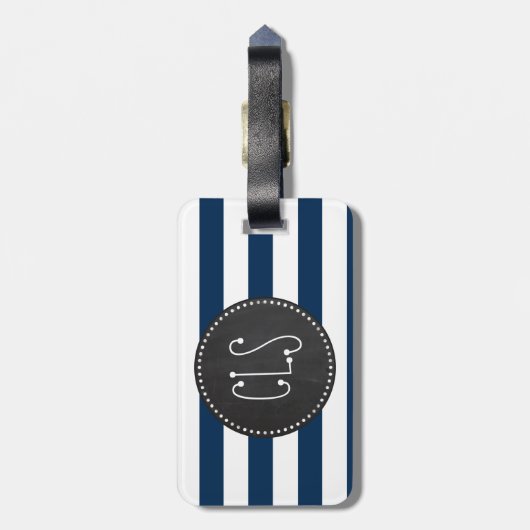Donkere Midnight Blue Stripes; Retro Chalkboard Bagagelabel (Achterkant verticaal)