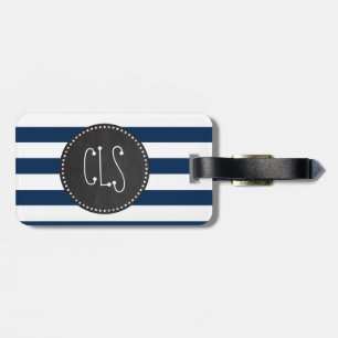 Donkere Midnight Blue Stripes; Retro Chalkboard Bagagelabel