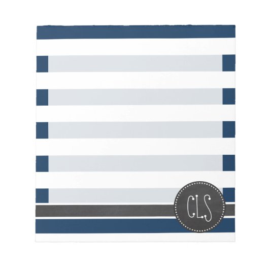 Donkere Midnight Blue Stripes; Retro Chalkboard Notitieblok (Voorkant)