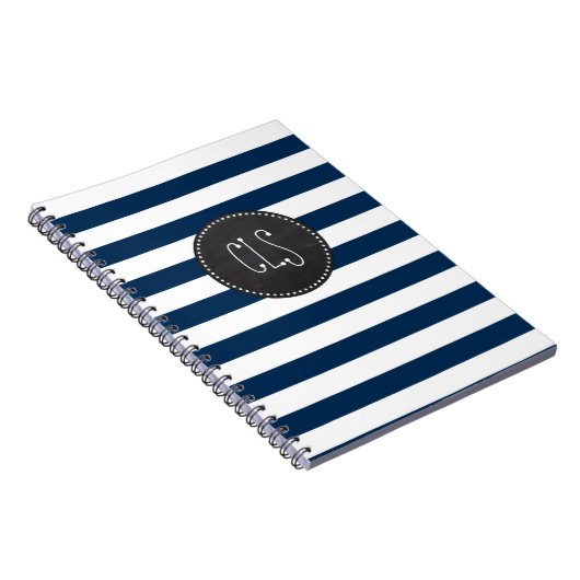 Donkere Midnight Blue Stripes; Retro Chalkboard Notitieboek (Rechterzijde)