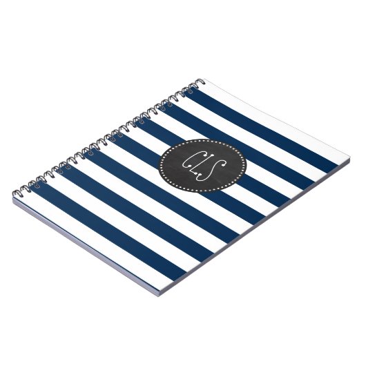 Donkere Midnight Blue Stripes; Retro Chalkboard Notitieboek (Linkerzijde)