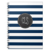 Donkere Midnight Blue Stripes; Retro Chalkboard Notitieboek (Voorkant)