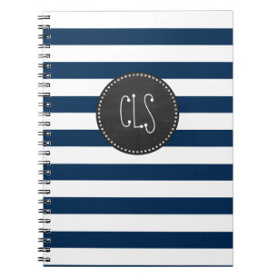 Donkere Midnight Blue Stripes; Retro Chalkboard Notitieboek