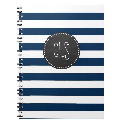 Donkere Midnight Blue Stripes; Retro Chalkboard Notitieboek (Voorkant)