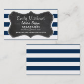 Donkere Midnight Blue Stripes; Retro Chalkboard Visitekaartje (Voorkant / Achterkant)