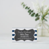 Donkere Midnight Blue Stripes; Retro Chalkboard Visitekaartje (Staand voorkant)